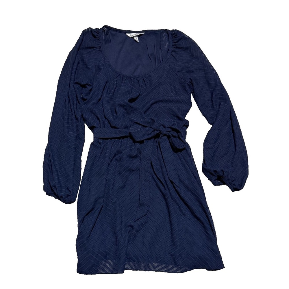 Speechless Size Small Navy Blue Long Sleeve Mini Dress Belt Tie‎ Bow
